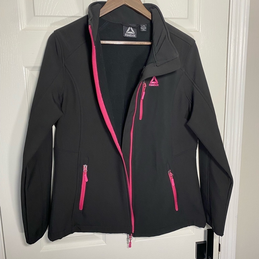 Reebok Women’s Softshell Jacket L Black Pink Full Zip Athletic Running Coat - Picture 3 of 11